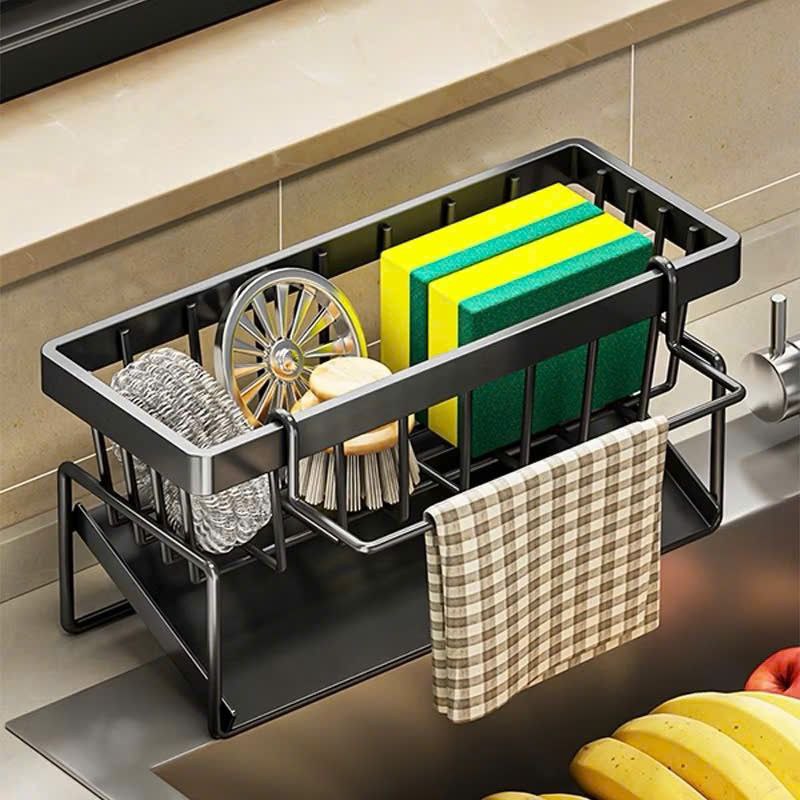 Kệ Đựng Đồ Rửa Chén Đa Năng – có vách ngăn và móc treo khăn (Loại dày)