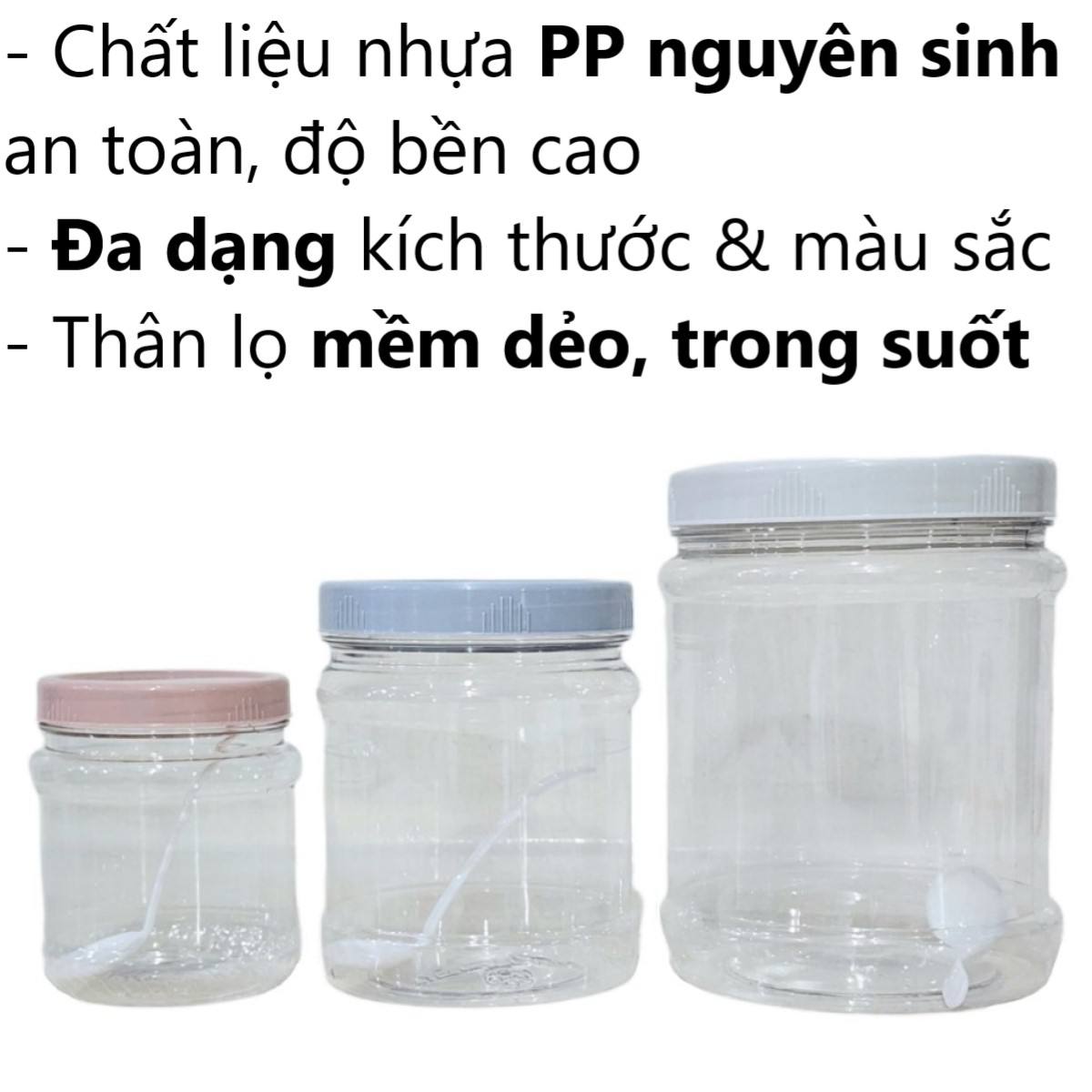 Bộ 3 lọ keo tròn trong nhựa VIỆT NHẬT – Kèm muỗng, nắp kín – Ngâm rau củ, đựng gia vị – 1056