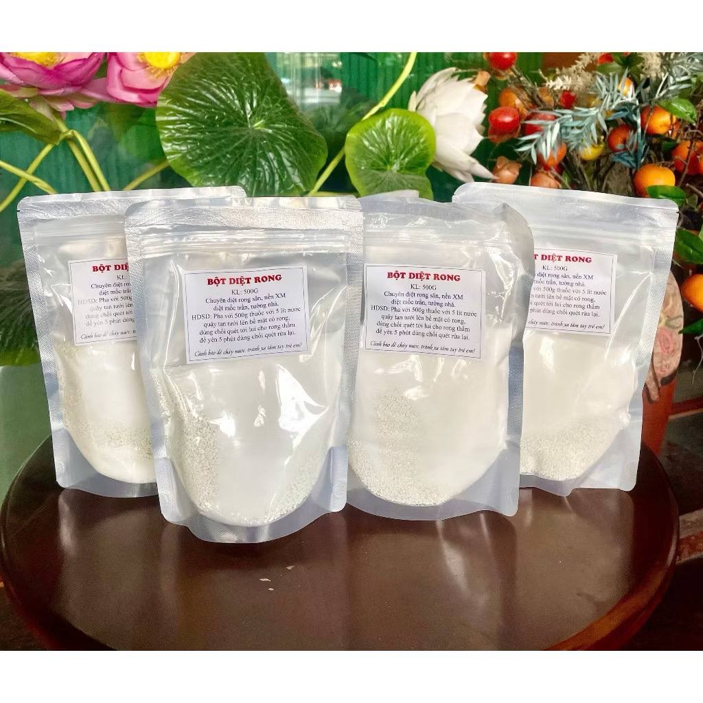 BỘT TẨY RONG RÊU 500G trên nền gạch, xi măng, sân vườn, tường nhà, nấm mốc