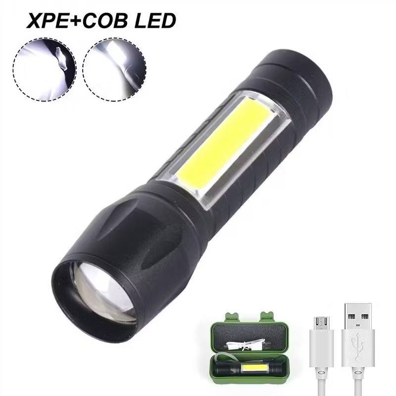 Đèn Pin mini Có Zoom gần xa, 3 Chế Độ Sáng, Có Đèn COB Bên Hông, Kèm Dây Sạc Fullbox