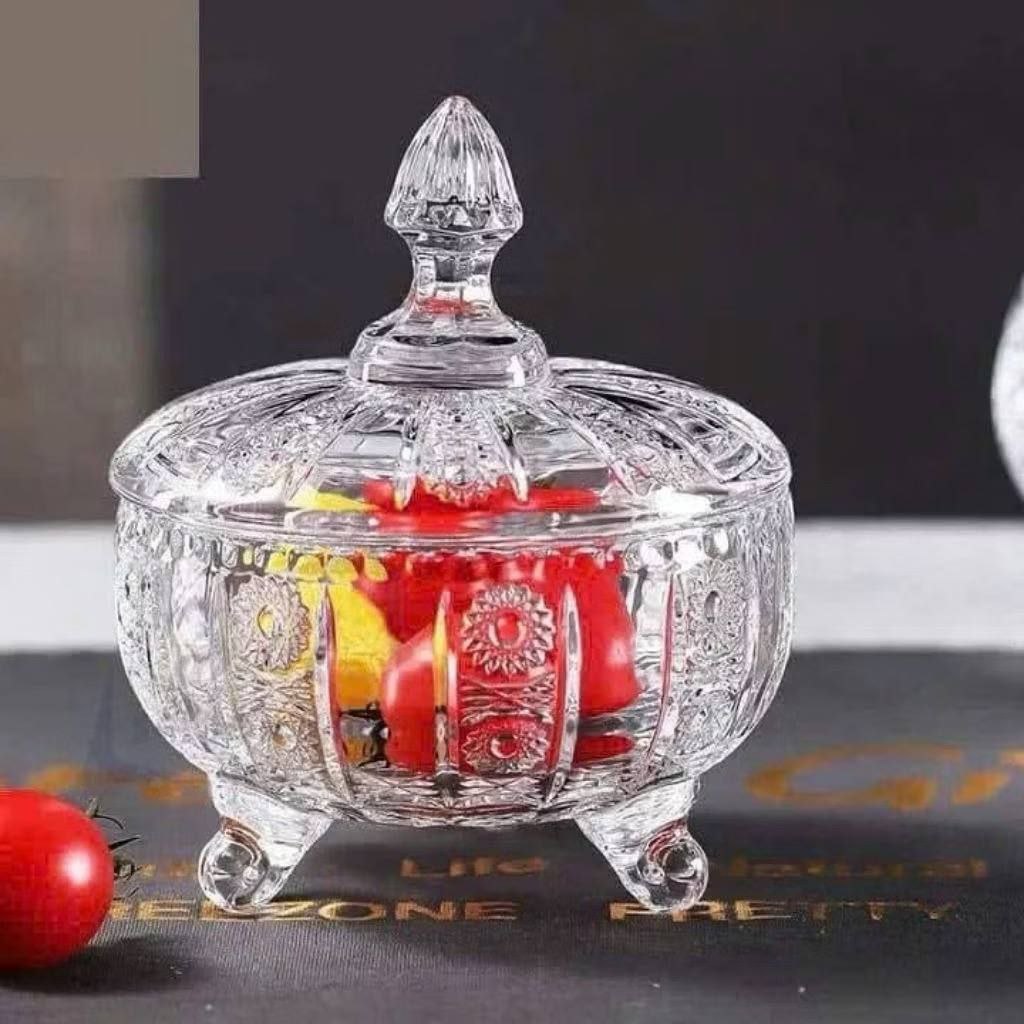 Thố Mứt Thuỷ Tinh Pha Lê 3 Chân Loại To