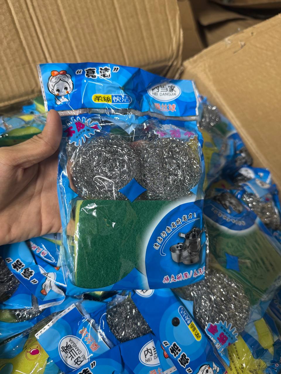 Bịch 3 Miếng Rửa Chén Cọ Xoong Nồi Tiện Dụng (1 Bọt Biển + 2 Cước Thép)